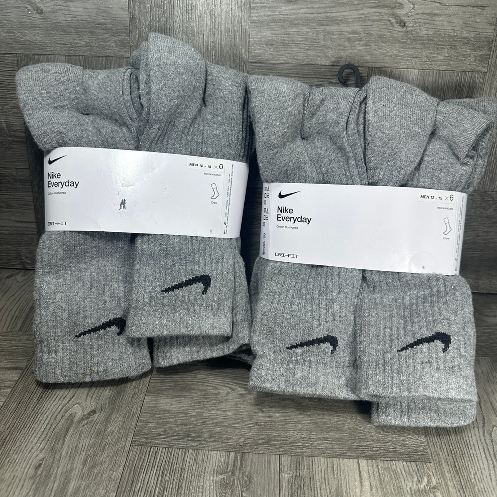 Nike Everyday Cushioned Crew Socks Mens XL Gray 12 Pairs SX7666-064 NEW